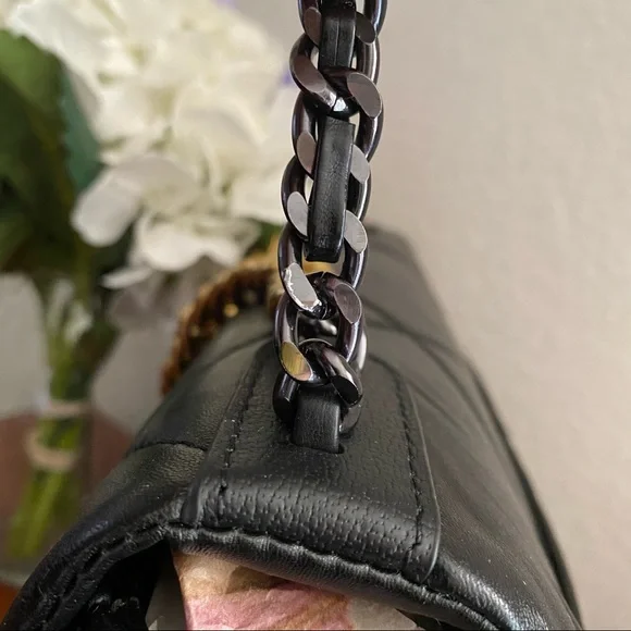*READ Black Leather Flap Ombre Quilted Chain Crossbody Top Handle Purse Bag S4 - Picture 8 of 10